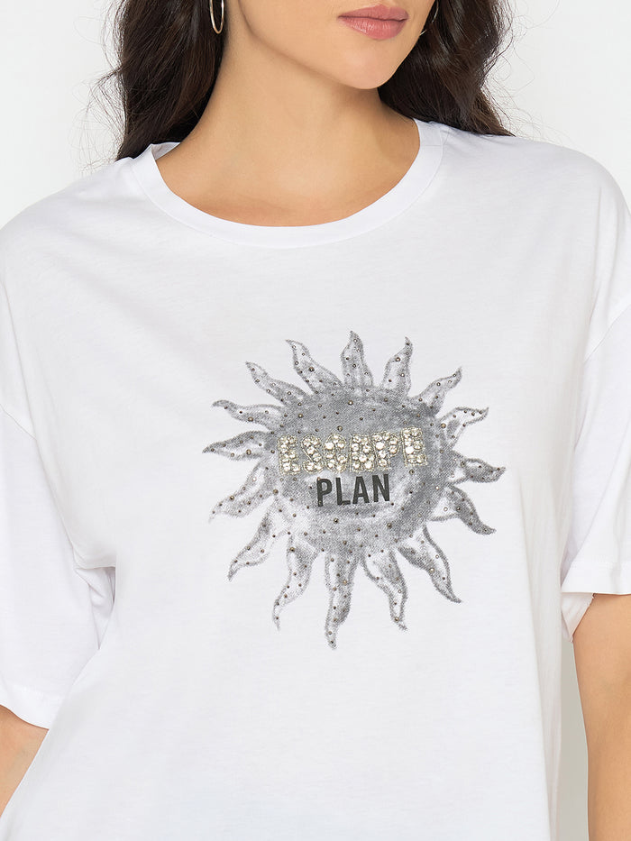 Madame Graphic Print White Cotton T-shirt