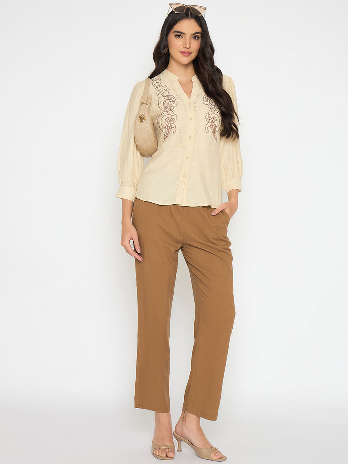 Madame Straight Fit Brown Rayon Blend Trousers