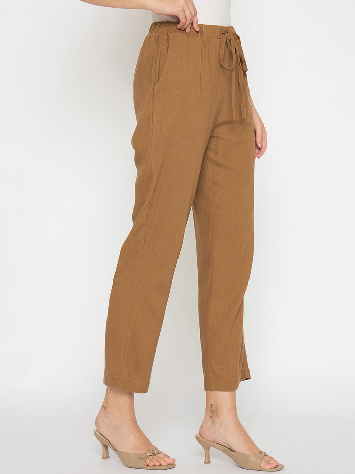 Madame Straight Fit Brown Rayon Blend Trousers