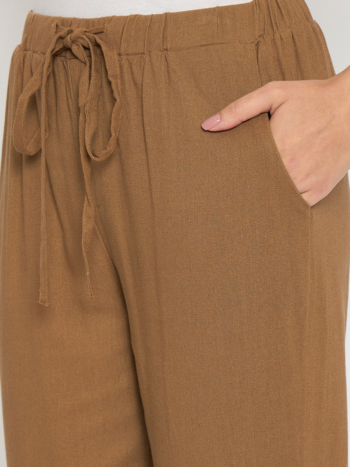 Madame Straight Fit Brown Rayon Blend Trousers