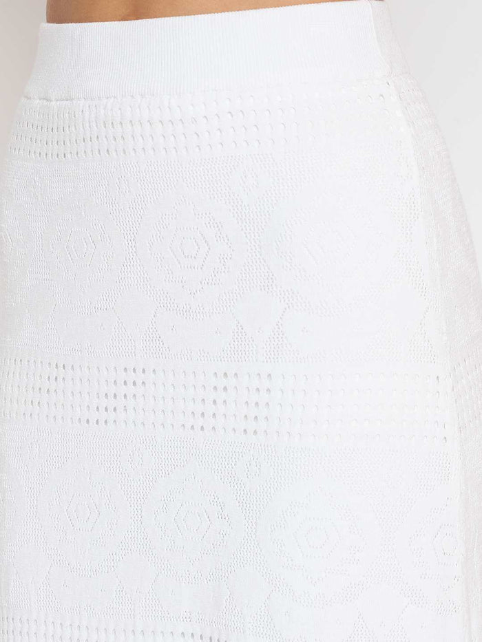 Madame Viscose Blend Top and Wide Leg Bottoms White Knitted Co-ord Set