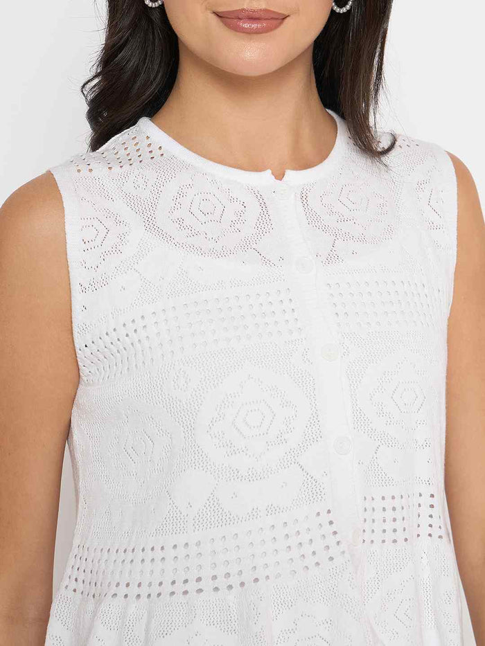Madame Viscose Blend Top and Wide Leg Bottoms White Knitted Co-ord Set