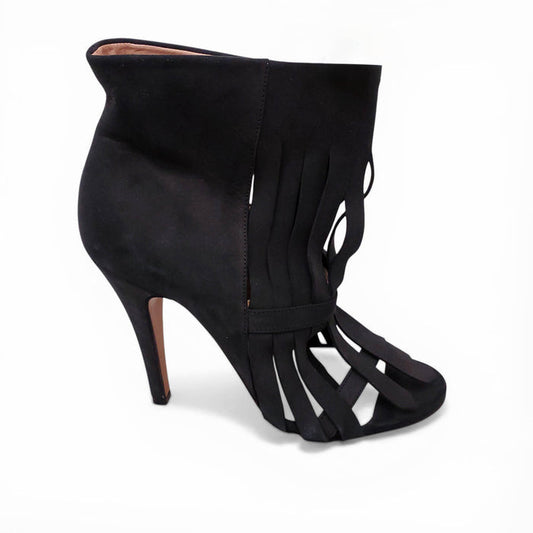 MAISON MARGIELA BLACK SUEDE HEELS WITH FRINGE DETAIL - SIZE 39.5