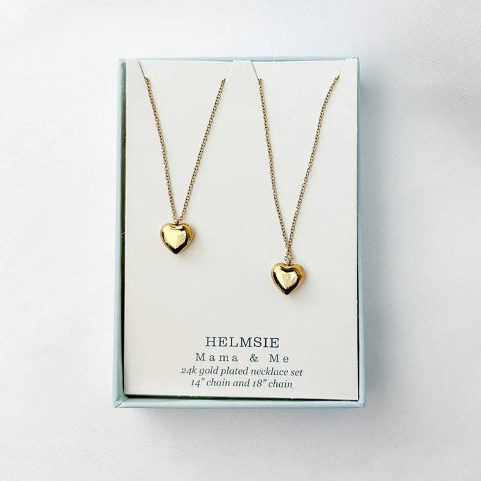 Mama & Me Puff Heart Necklace Set - Wee Bee Baby Boutique