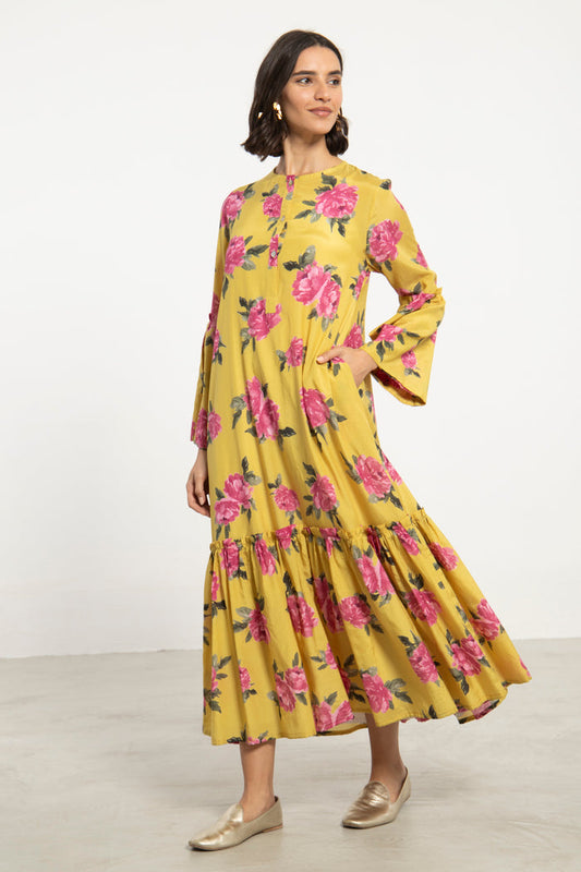 May Cotton Yellow Floral Dress