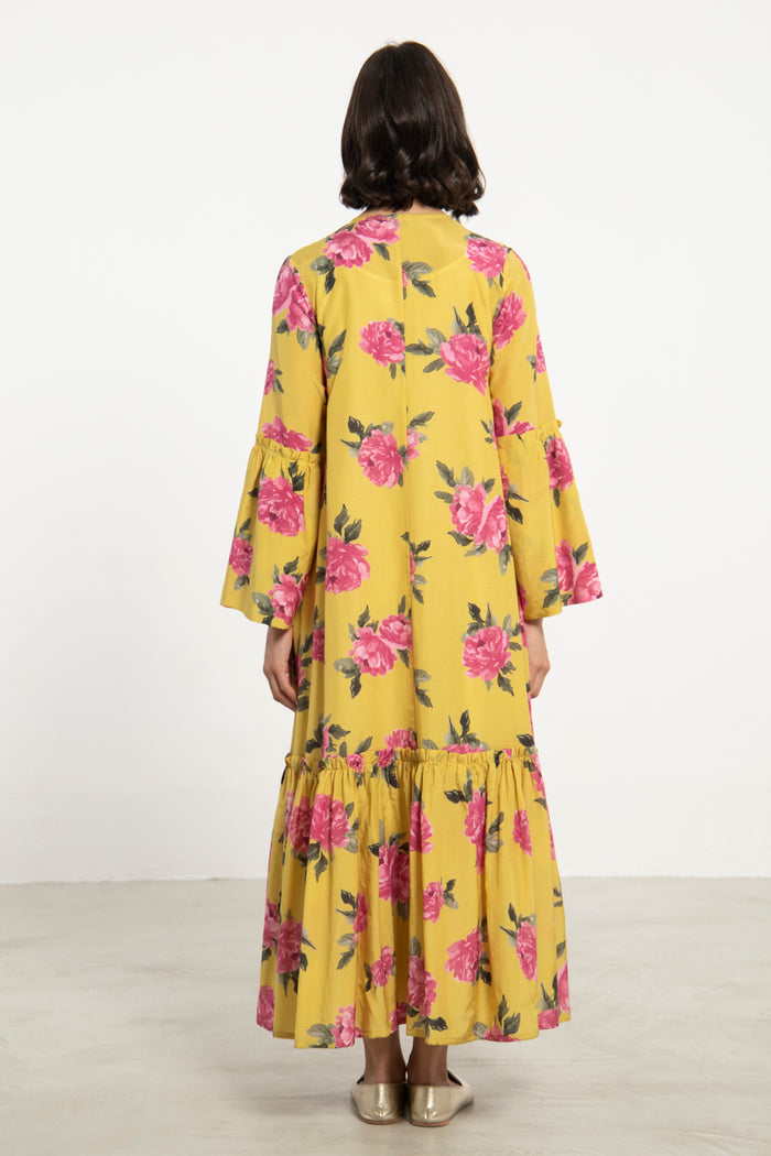 May Cotton Yellow Floral Dress
