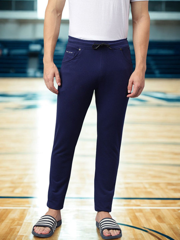 Men Blue Slim Fit Mid Rise Track Pant