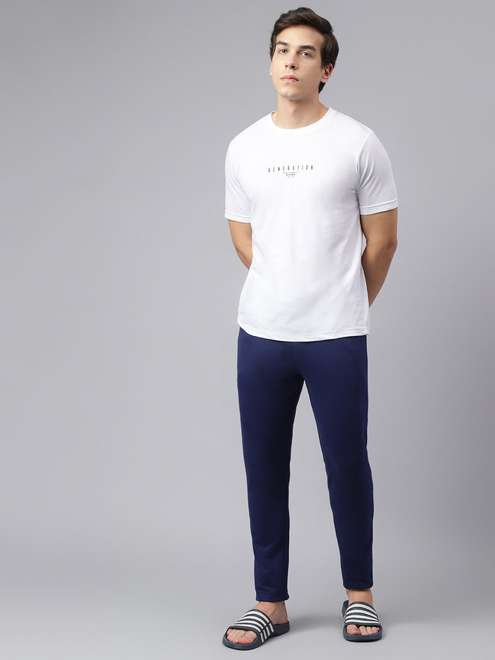 Men Blue Slim Fit Mid Rise Track Pant