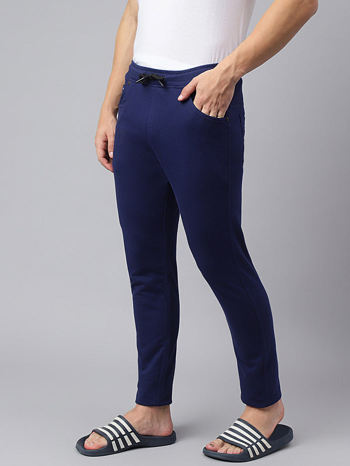 Men Blue Slim Fit Mid Rise Track Pant