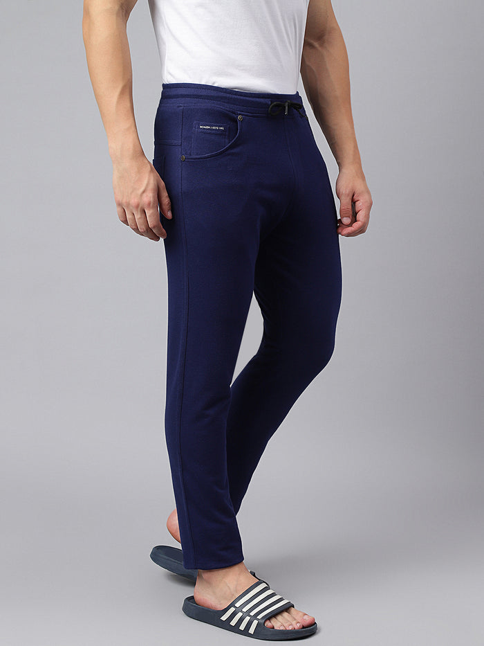 Men Blue Slim Fit Mid Rise Track Pant
