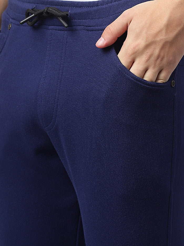 Men Blue Slim Fit Mid Rise Track Pant