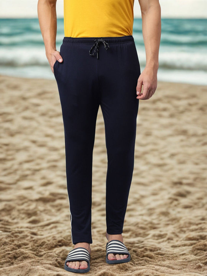Men Navy Regular Fit Mid Rise Track Pant