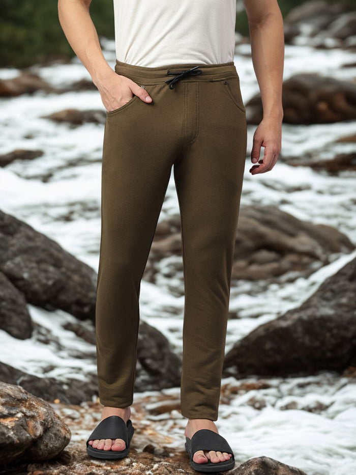 Men Olive Green Slim Fit Mid Rise Track Pant