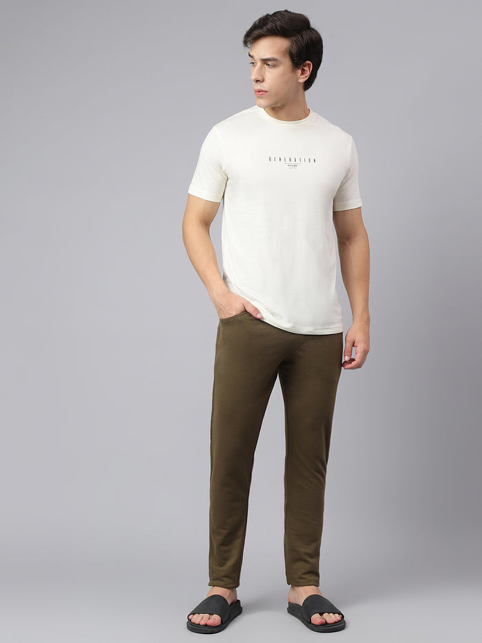 Men Olive Green Slim Fit Mid Rise Track Pant