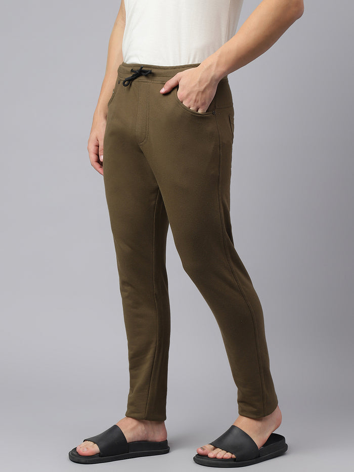 Men Olive Green Slim Fit Mid Rise Track Pant