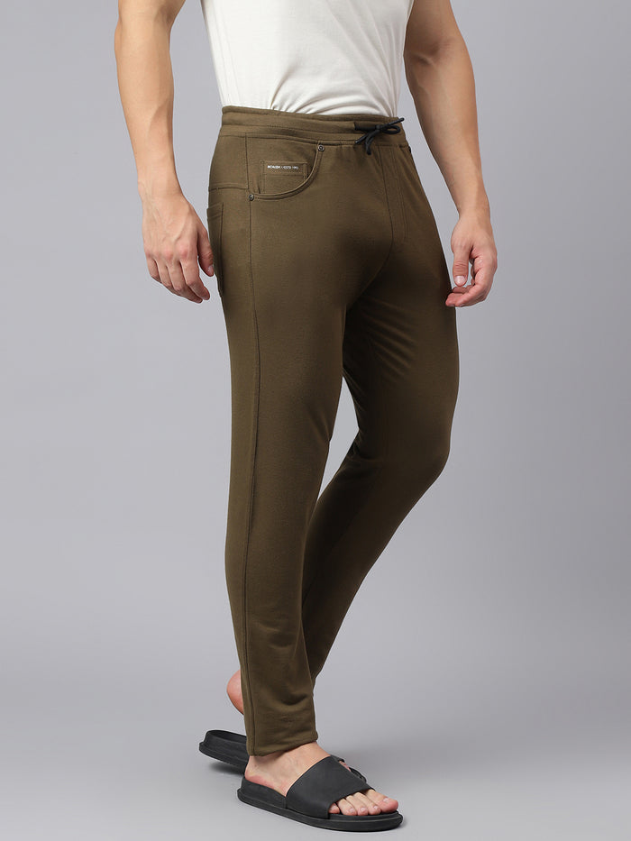 Men Olive Green Slim Fit Mid Rise Track Pant