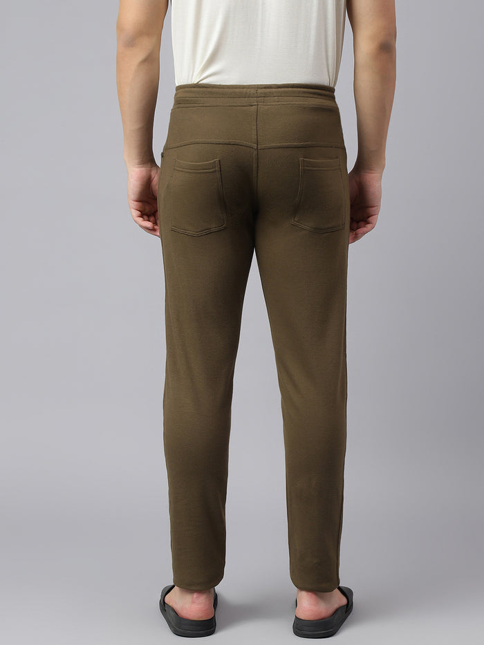 Men Olive Green Slim Fit Mid Rise Track Pant