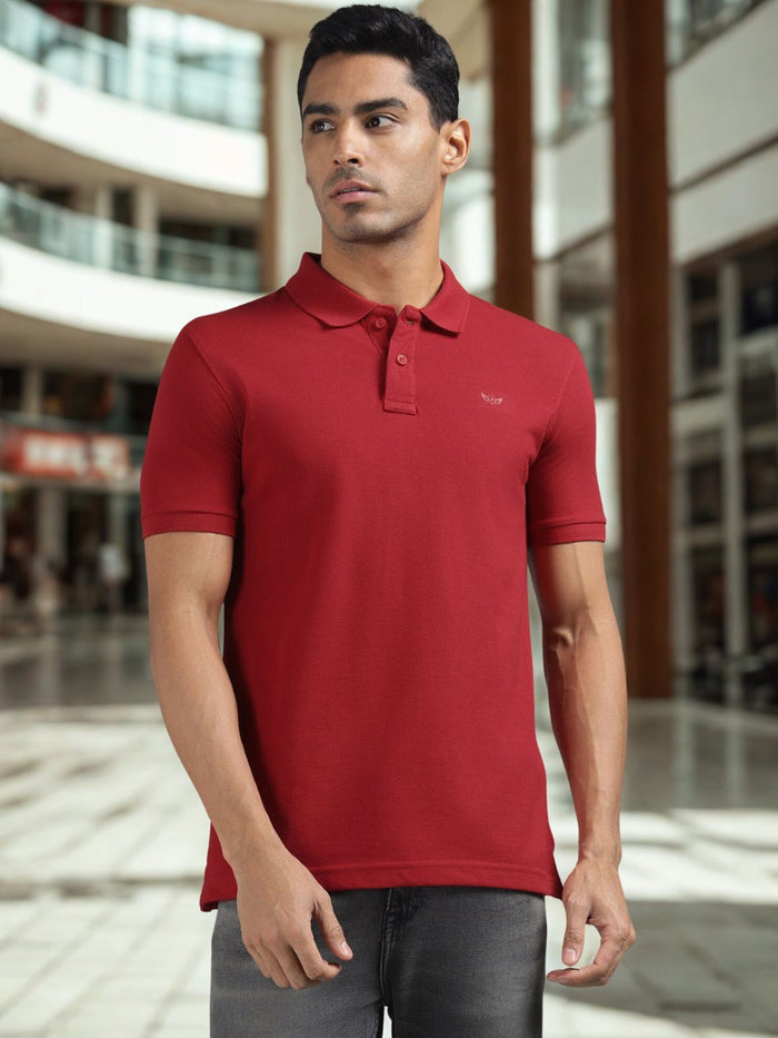 Men Red Regular Fit Solid Polo T-shirt