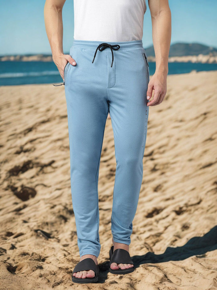 Men Sky Slim Fit Mid Rise Solid Track Pant
