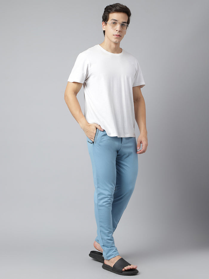 Men Sky Slim Fit Mid Rise Solid Track Pant