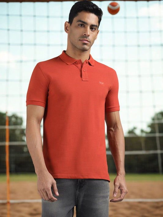 Men Solid Rust Regular Fit Polo T-shirt