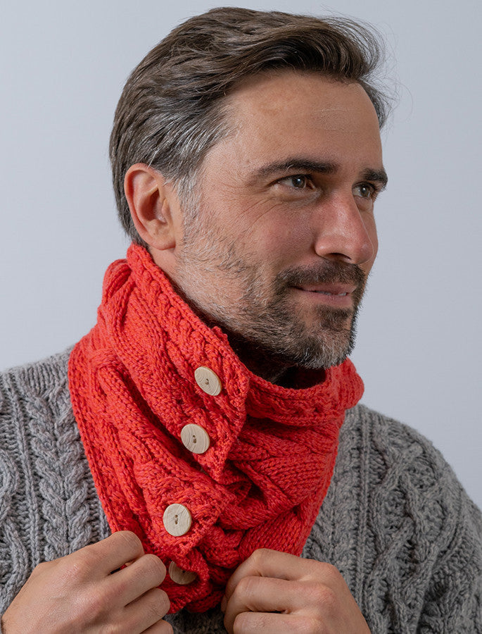 Men's Aran Merino Buff - Coral #color_coral