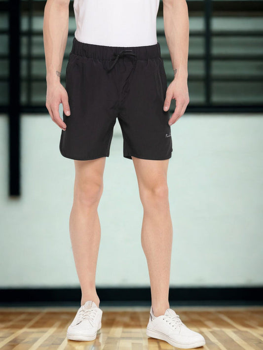 Men's Black Solid Shorts with Drawstring Waist