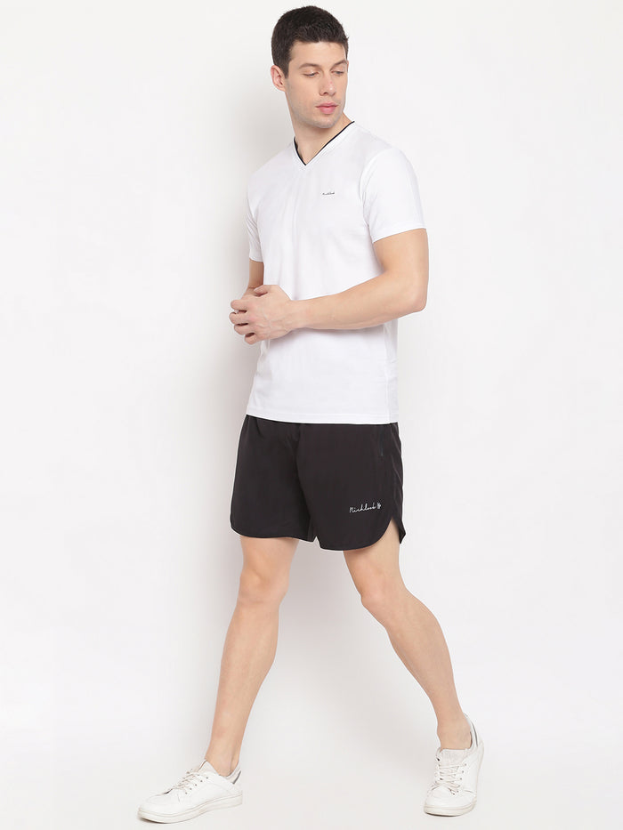 Men's Black Solid Shorts with Drawstring Waist