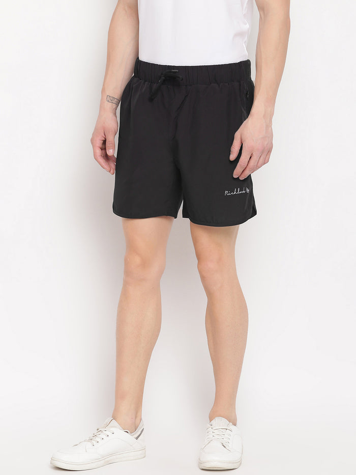 Men's Black Solid Shorts with Drawstring Waist