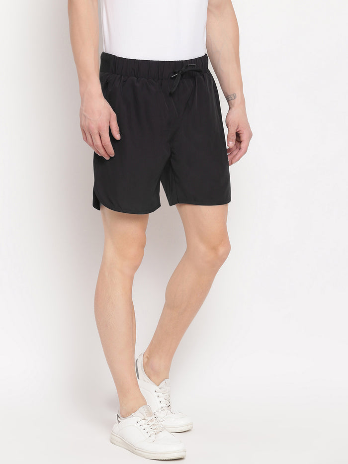 Men's Black Solid Shorts with Drawstring Waist