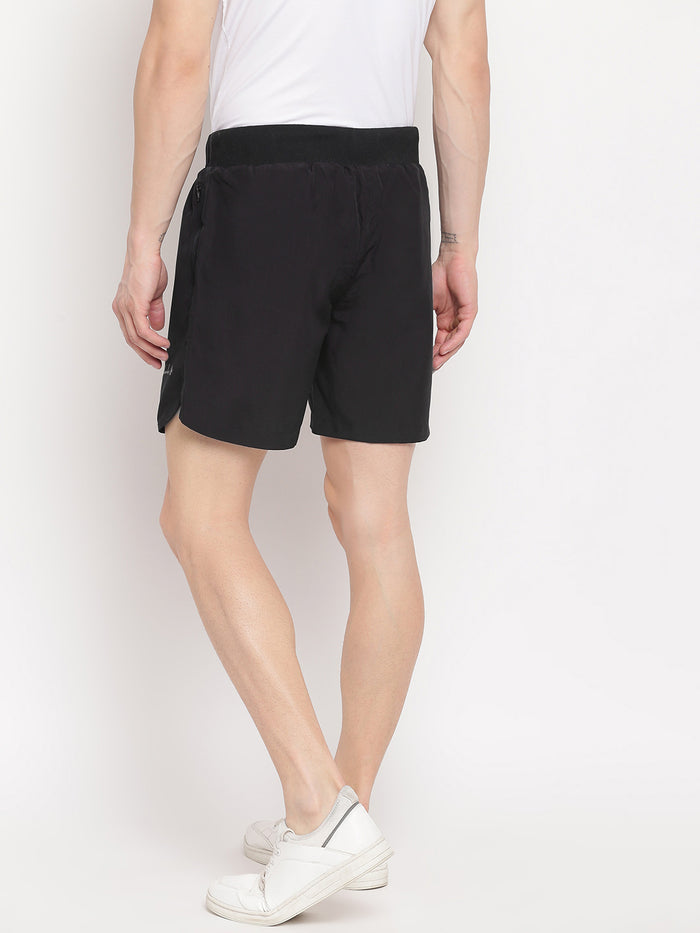 Men's Black Solid Shorts with Drawstring Waist