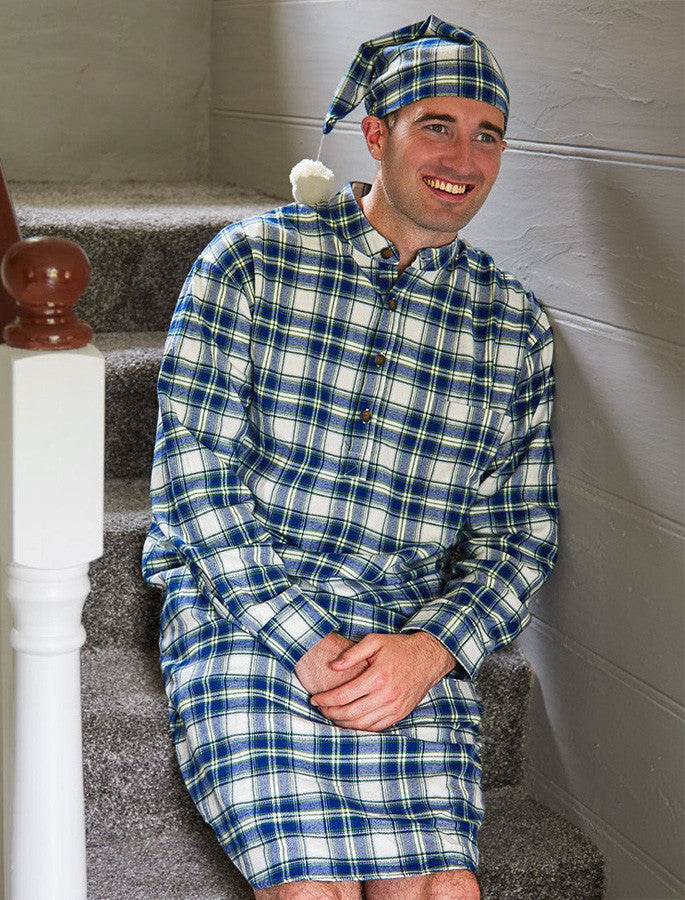 Men's Cotton Flannel Nightshirt - Douglas Blue Tartan #color_douglas-blue-tartan