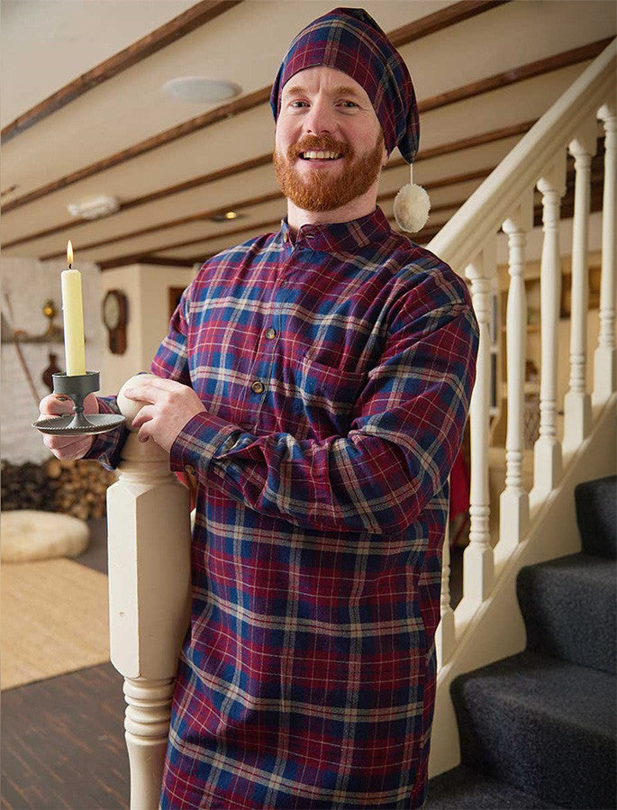 Men's Cotton Flannel Nightshirt - Maroon Navy #color_maroon-navy