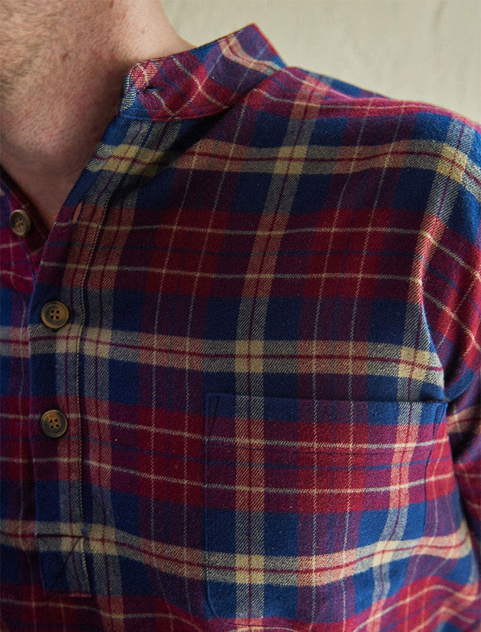 Men's Cotton Flannel Nightshirt - Maroon Navy #color_maroon-navy