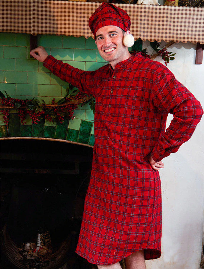 Men's Cotton Flannel Nightshirt - Red Tartan #color_red-tartan