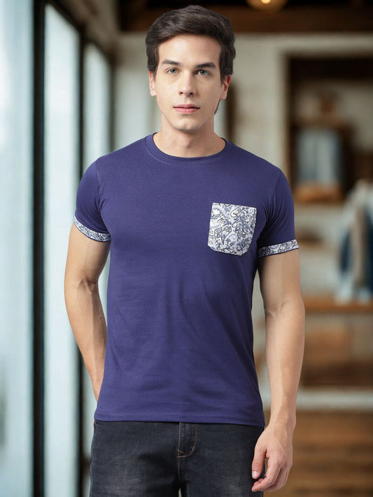 Men's Navy Blue Floral Detailed T-Shirt