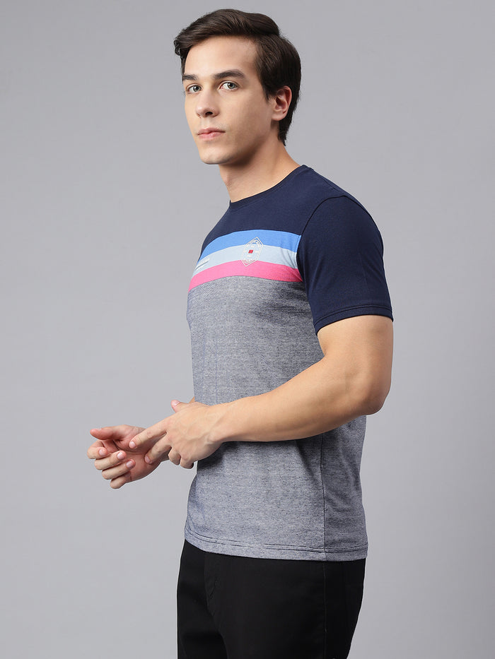 Men's Navy Blue & Grey Color Blocked T-Shirt