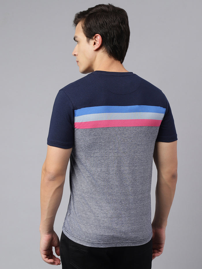 Men's Navy Blue & Grey Color Blocked T-Shirt