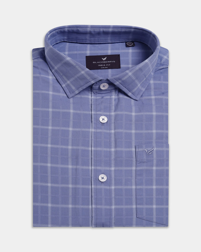 Mid Blue Check Shirt - Linster