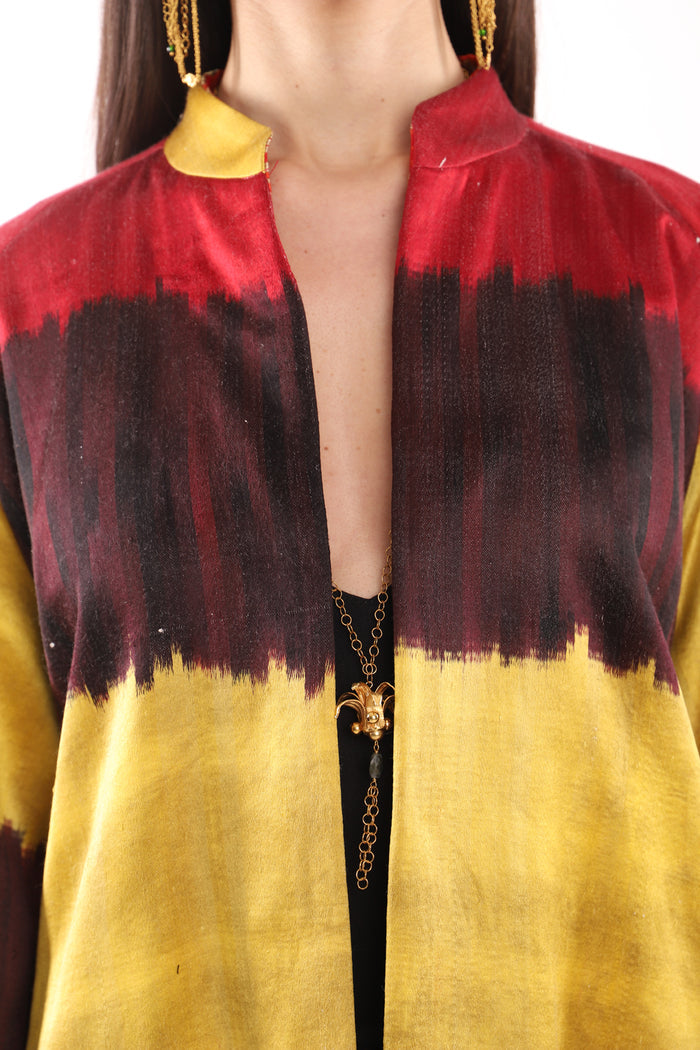 Mina Silk Ikat Red & Yellow Coat