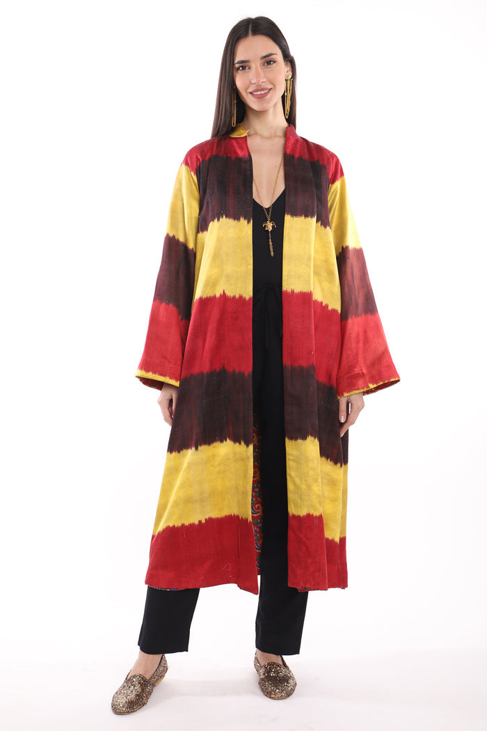 Mina Silk Ikat Red & Yellow Coat