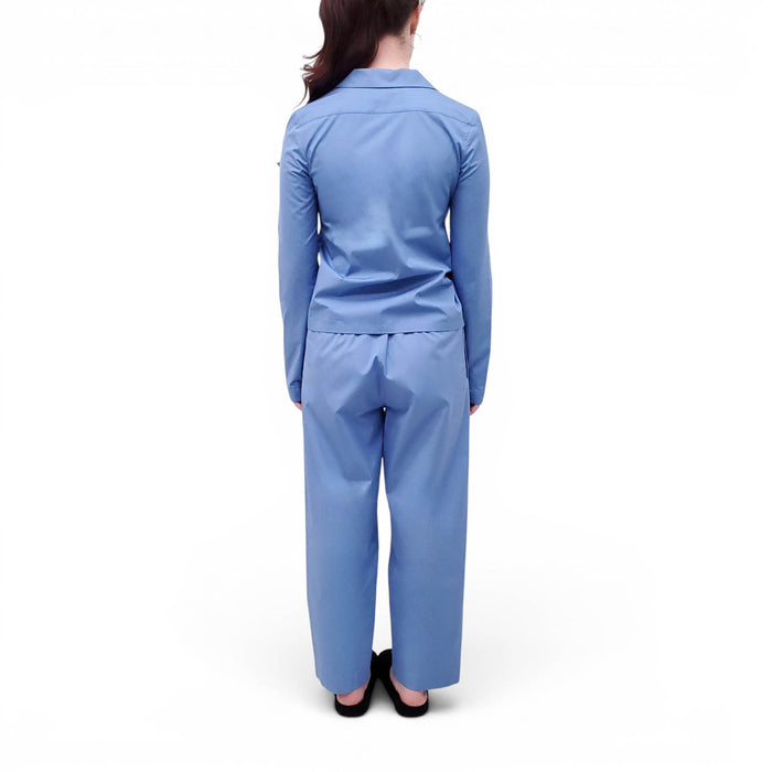 MIU MIU BLUE POPLIN PAJAMA LOGO BLOUSE AND PANTS SET - SIZE 36