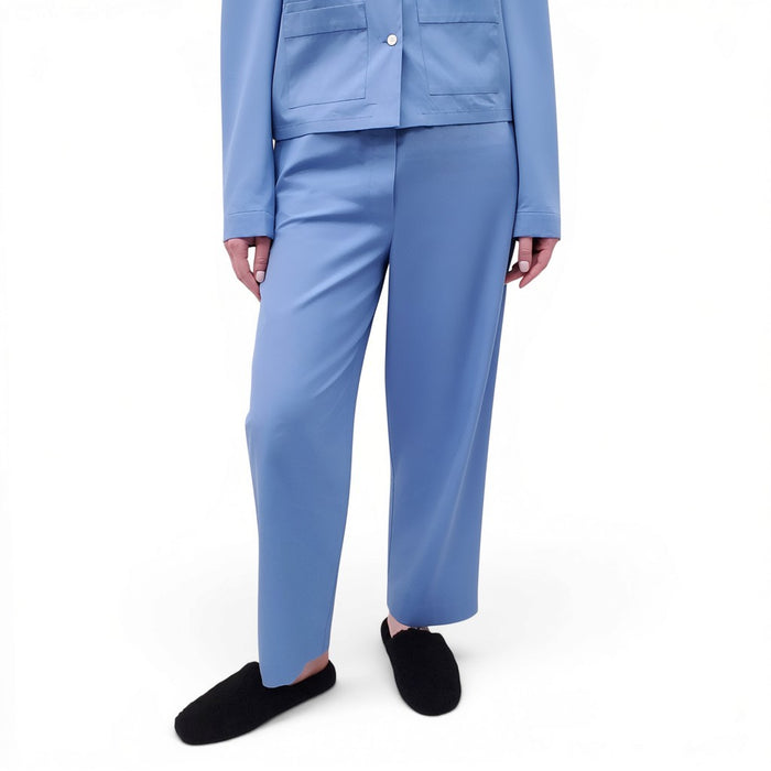 MIU MIU BLUE POPLIN PAJAMA LOGO BLOUSE AND PANTS SET - SIZE 36