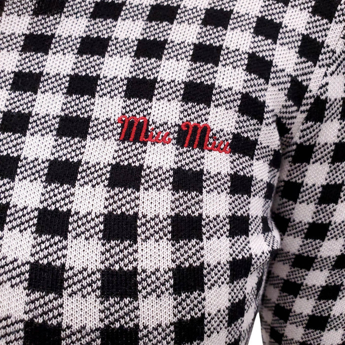 MIU MIU PLAID LONG SLEEVE SWEATER WITH LOGO - SIZE 36