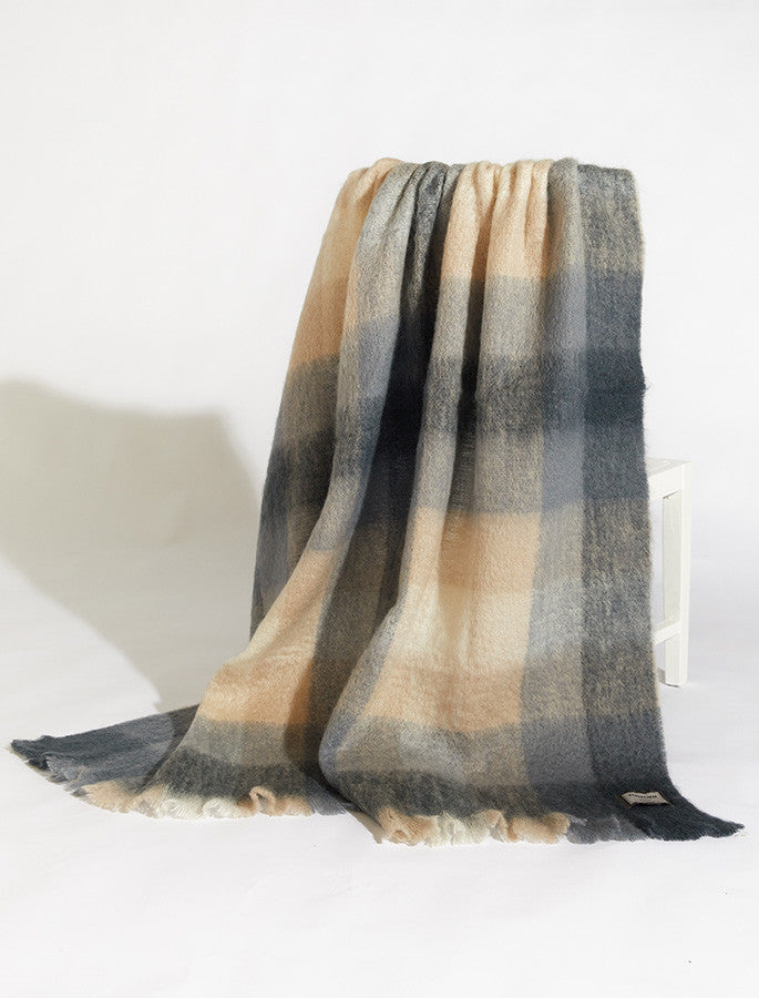 Mohair Throw - Dark Grey & Cream Check  #color_dark-grey-cream-check