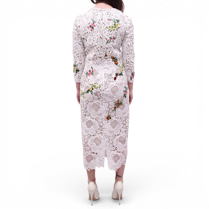 MONIQUE LHUILLIER WHITE EMBROIDERED FLORAL DRESS - SIZE 6