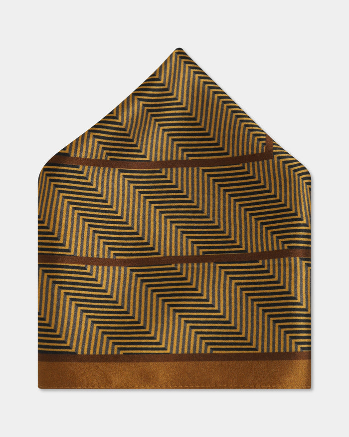 Mustard Printed 100% Silk Pocket Square - Banff