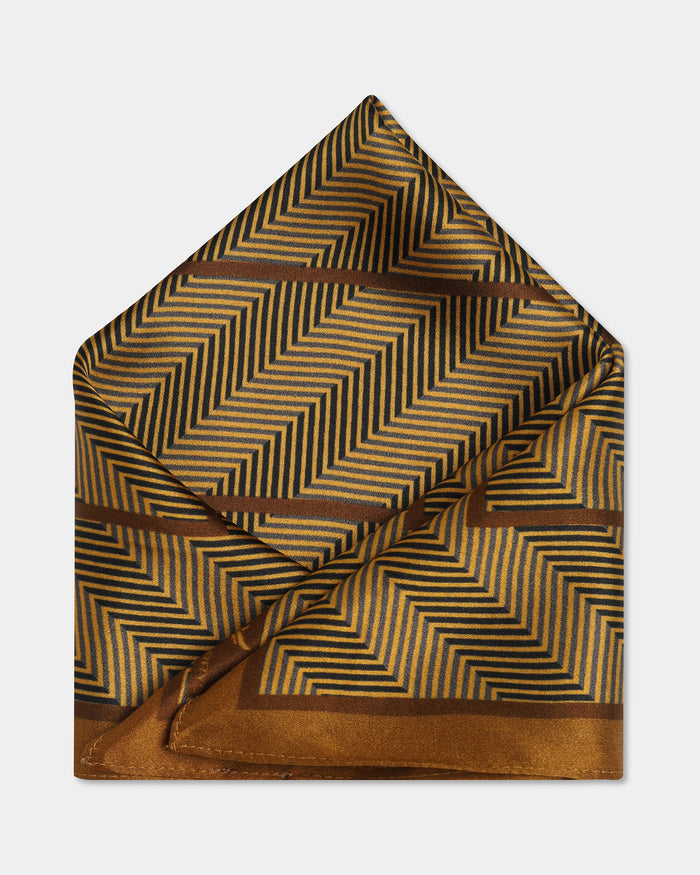 Mustard Printed 100% Silk Pocket Square - Banff