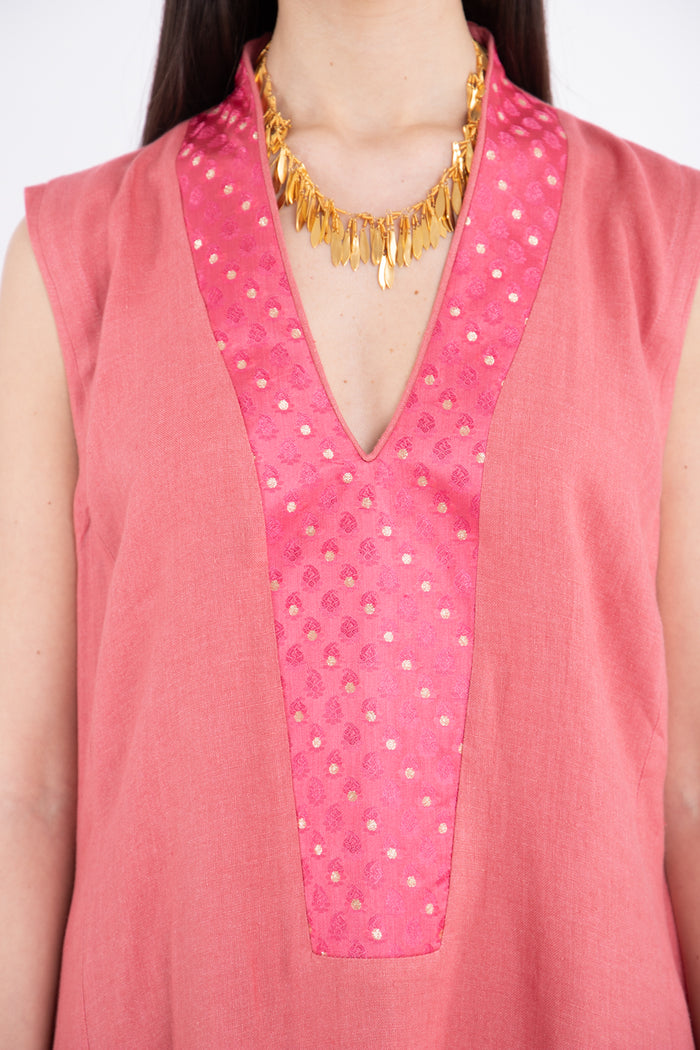 Nahar Linen Pink Sleeveless Dress
