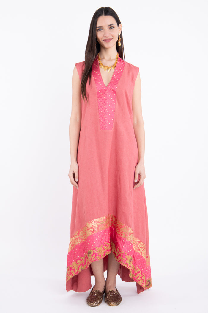 Nahar Linen Pink Sleeveless Dress